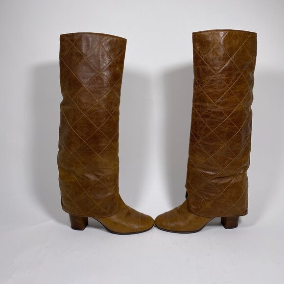 CHANEL Brown Leather Fold-Over Knee High Boots *AS IS* FINAL SALE! - Picture 3 of 16